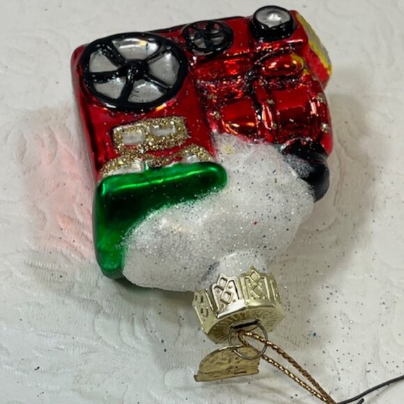 VTG Train Hand Blown Glass Glitter Christmas Tree Ornament 2.25"x3" - Picture 5 of 8